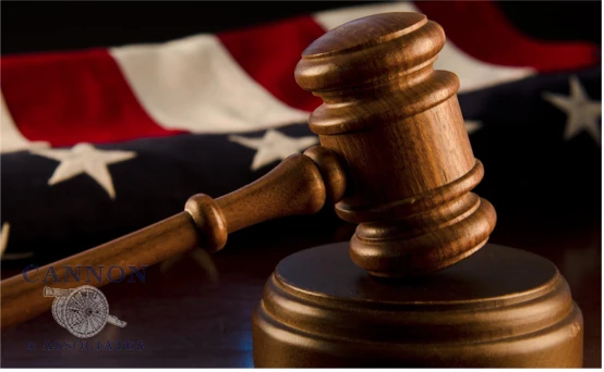 Gavel in front of an American flag.