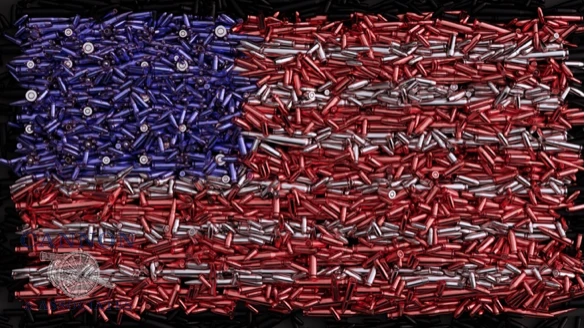 American flag made out of colored bullets.