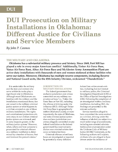 An article on DUI prosecution and military.