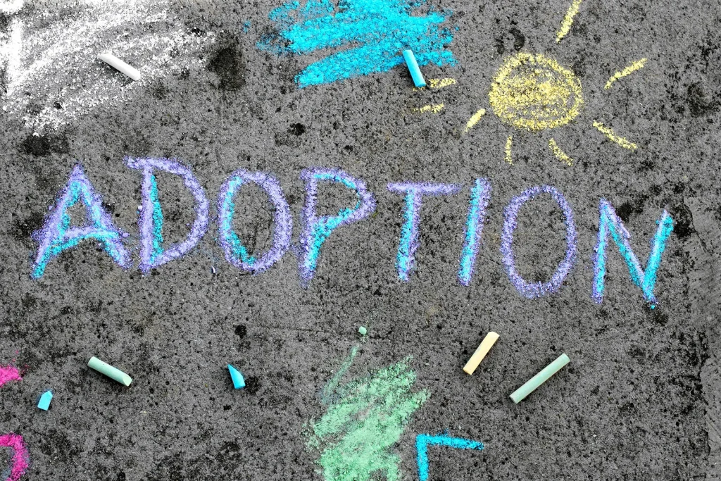 Adoption written in chalk on the ground.