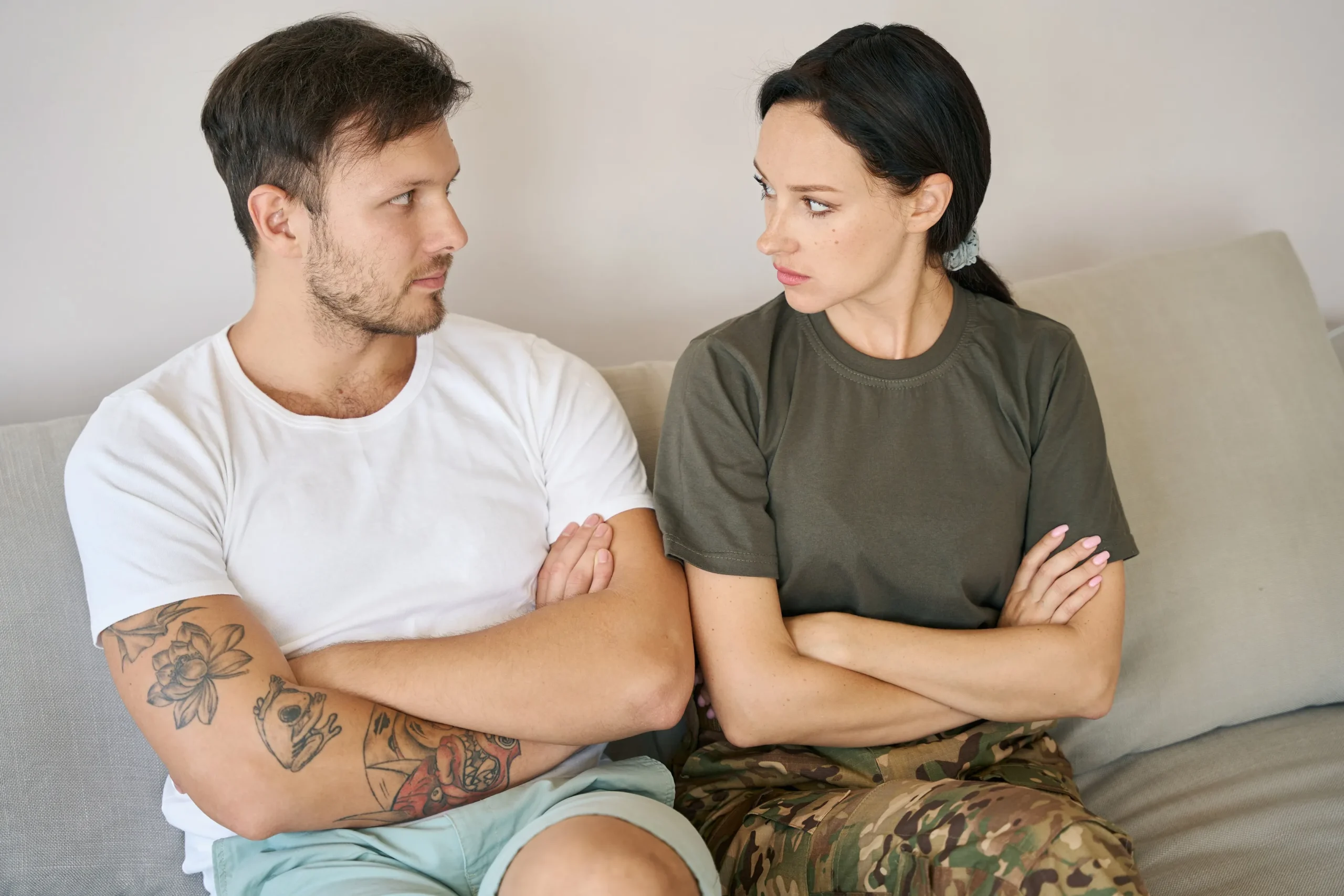A military woman and husband arguing before divorce.