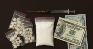 Close-up of fentanyl pills seized in drug trafficking investigation